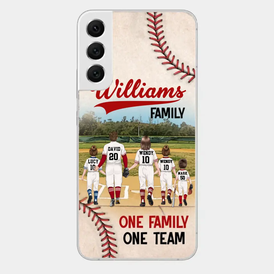 Personalisierte Baseball-Familien-Handyhülle – bis zu 3 Kinder – Geschenkidee zum Valentinstag/Geburtstag/Jahrestag/Muttertagsgeschenk für Ehefrau vom Ehemann – eine Familie, ein Team – Hülle für iPhone/Samsung