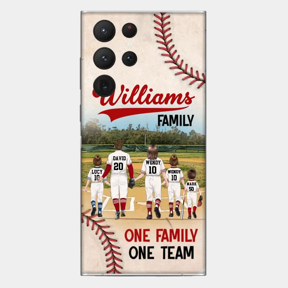 Personalisierte Baseball-Familien-Handyhülle – bis zu 3 Kinder – Geschenkidee zum Valentinstag/Geburtstag/Jahrestag/Muttertagsgeschenk für Ehefrau vom Ehemann – eine Familie, ein Team – Hülle für iPhone/Samsung