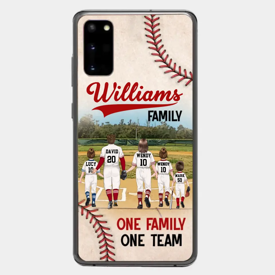 Personalisierte Baseball-Familien-Handyhülle – bis zu 3 Kinder – Geschenkidee zum Valentinstag/Geburtstag/Jahrestag/Muttertagsgeschenk für Ehefrau vom Ehemann – eine Familie, ein Team – Hülle für iPhone/Samsung