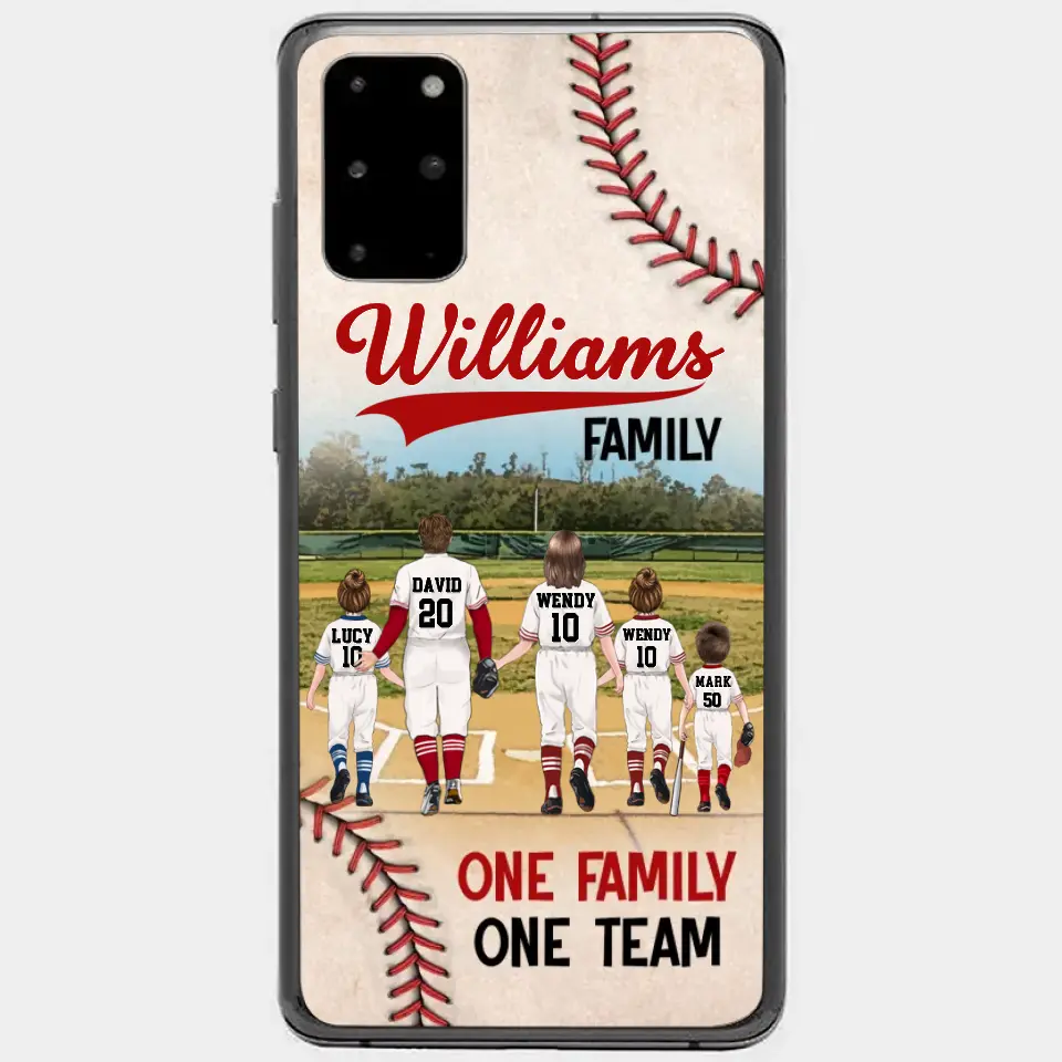 Personalisierte Baseball-Familien-Handyhülle – bis zu 3 Kinder – Geschenkidee zum Valentinstag/Geburtstag/Jahrestag/Muttertagsgeschenk für Ehefrau vom Ehemann – eine Familie, ein Team – Hülle für iPhone/Samsung