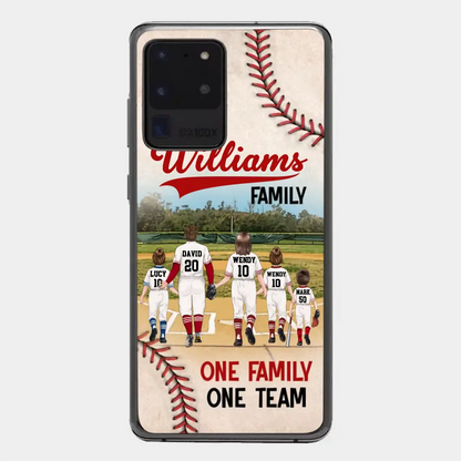 Personalisierte Baseball-Familien-Handyhülle – bis zu 3 Kinder – Geschenkidee zum Valentinstag/Geburtstag/Jahrestag/Muttertagsgeschenk für Ehefrau vom Ehemann – eine Familie, ein Team – Hülle für iPhone/Samsung