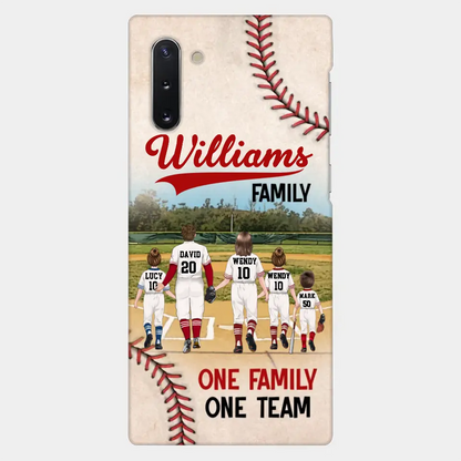Personalisierte Baseball-Familien-Handyhülle – bis zu 3 Kinder – Geschenkidee zum Valentinstag/Geburtstag/Jahrestag/Muttertagsgeschenk für Ehefrau vom Ehemann – eine Familie, ein Team – Hülle für iPhone/Samsung