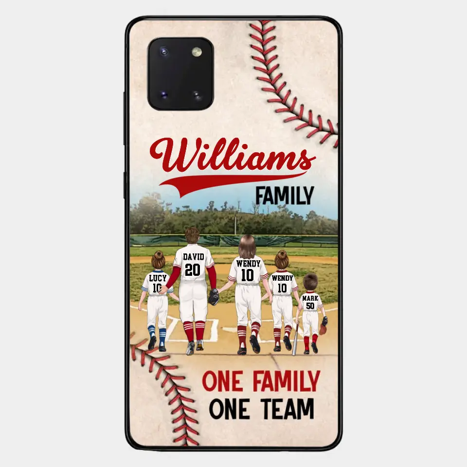 Personalisierte Baseball-Familien-Handyhülle – bis zu 3 Kinder – Geschenkidee zum Valentinstag/Geburtstag/Jahrestag/Muttertagsgeschenk für Ehefrau vom Ehemann – eine Familie, ein Team – Hülle für iPhone/Samsung
