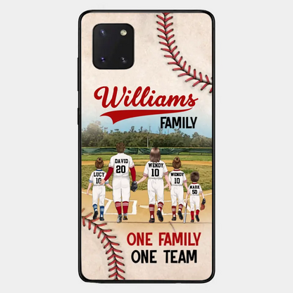 Personalisierte Baseball-Familien-Handyhülle – bis zu 3 Kinder – Geschenkidee zum Valentinstag/Geburtstag/Jahrestag/Muttertagsgeschenk für Ehefrau vom Ehemann – eine Familie, ein Team – Hülle für iPhone/Samsung