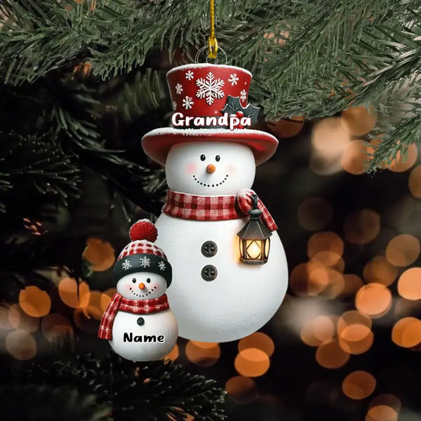 Weihnachts-Schneemann-Oma mit Enkelkindern, personalisiertes Ornament