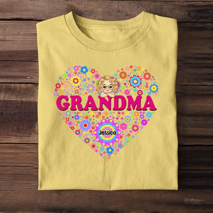 Personalized Grandma & Kid Heart Tshirt Printed