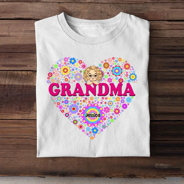 Personalized Grandma & Kid Heart Tshirt Printed
