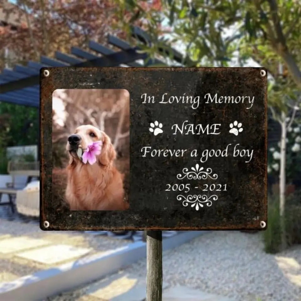 In Loving Memory Metal Memorial Yard Sign, Pet Loss Gifts, Forever A Good Boy Pet Memorial Signs