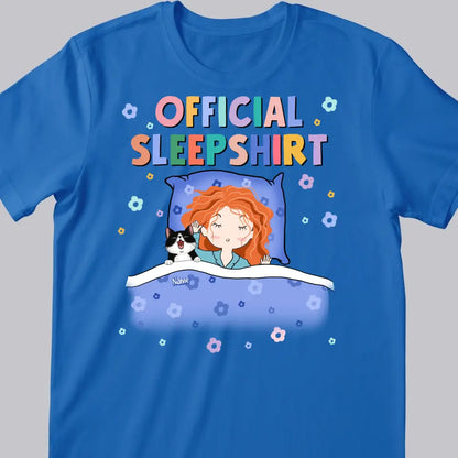 Official Sleep Shirt, Cute Girl With Her Dog & Cat, Dog & Cat Mom Gift, Personalized Dog & Cat Lover T-shirt