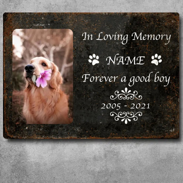 Gedenkschild „In Loving Memory“, Metall-Gedenkschild für den Hof, Geschenke zum Verlust eines Haustiers, „Forever A Good Boy“-Gedenkschild für Haustiere