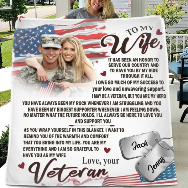 Benutzerdefinierte personalisierte einlagige Fleece-/Quiltdecke mit Foto – Geschenkidee für die Frau des Veteranen/Geschenk für sie/Muttertagsgeschenk für die Frau vom Ehemann 