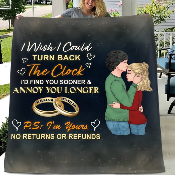 Custom Personalized Couple Single Layer Fleece/ Quilt Blanket - Gift Idea For Couple - Mother's Day Gift For Wife From Husband - I Wish I Could Turn Back The Clock