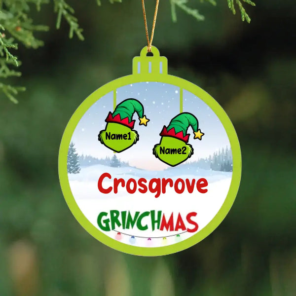 Weihnachtsfamilie Greenmas Personalisiertes einlagiges gemischtes Acrylornament