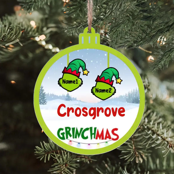 Weihnachtsfamilie Greenmas personalisierte einlagige gemischte Verzierung