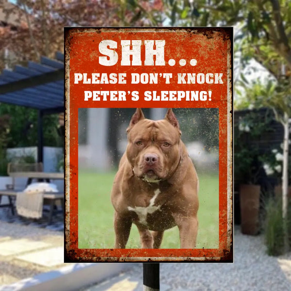 Metallschild „Vorsicht vor Hunden“, Geschenk für Hundeliebhaber, „Please Don't Knock My Baby Is Sleeping“, lustiges Warnschild