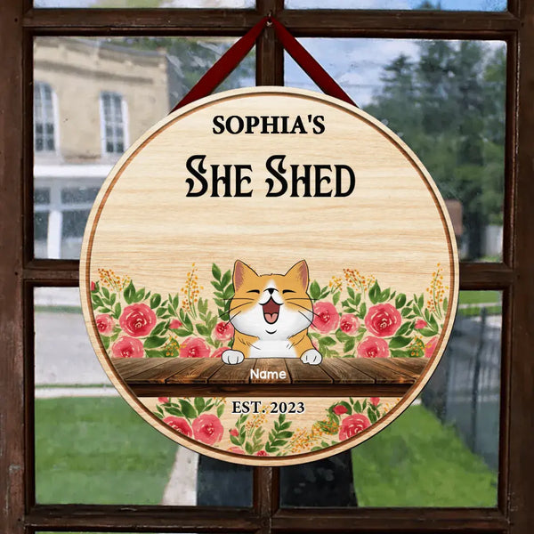 Personalisiertes Holzschild, Geschenk für Haustierliebhaber, Sheshed Happy Place florales Vintage-Schild