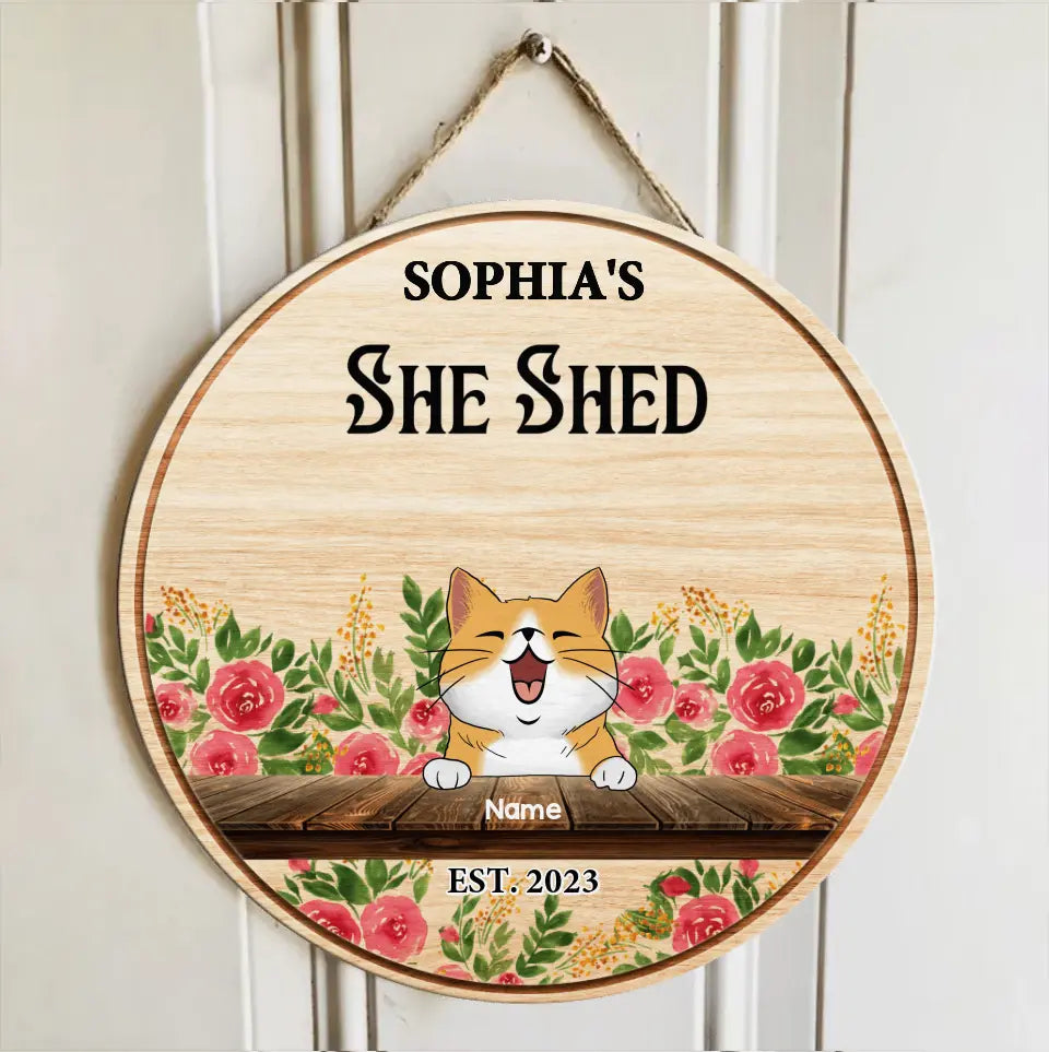 Personalized Wooden Sign, Gift for Pet Lovers, Sheshed Happy Place Floral Vintage Sign