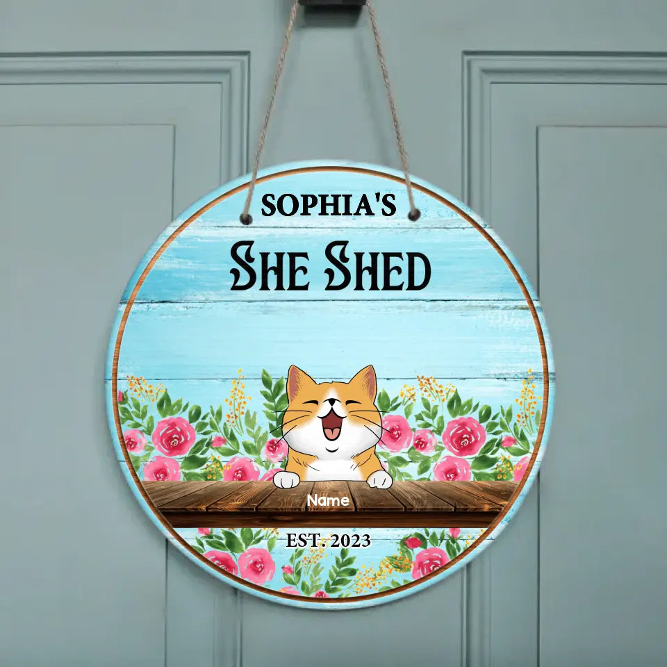 Personalized Wooden Sign, Gift for Pet Lovers, Sheshed Happy Place Floral Vintage Sign