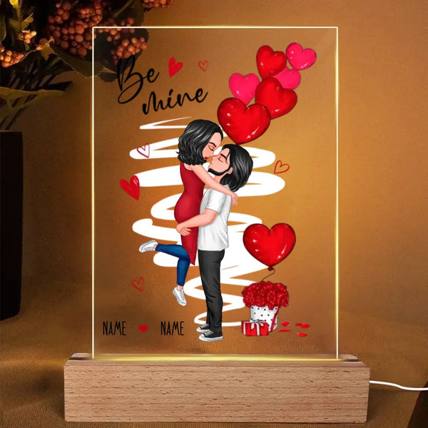 Be Mine Doll Couple Kissing Personalized Plaque LED Night Light