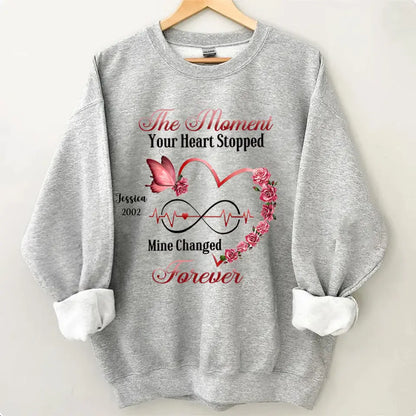 Memorial Butterfly Heart Infinity, The Moment Your Heart Stopped, Mine Changed Forever Personalized T-shirt & Hoodie
