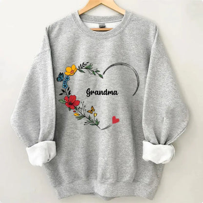 Colorful Flowers Grandma Nana Mimi Abuela With Grandkids Name Personalized Sweatshirt For Mother's Day