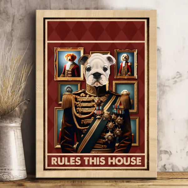 Funny Upload Photos Cats and Dogs Pets Rule the House Personalized Framed Canvas, Poster Print