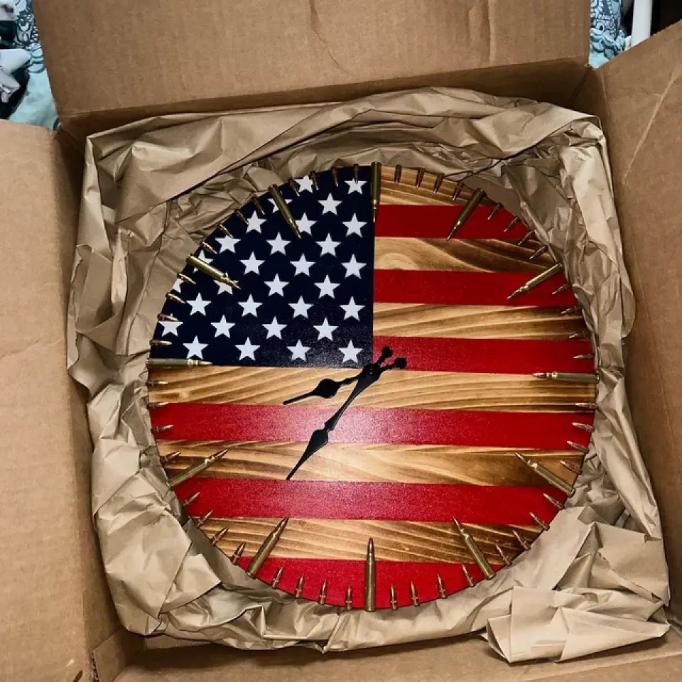 Amerikanische Flaggenuhr, rustikale USA-Uhr, patriotische Wanduhr, Amerika-Wanduhr