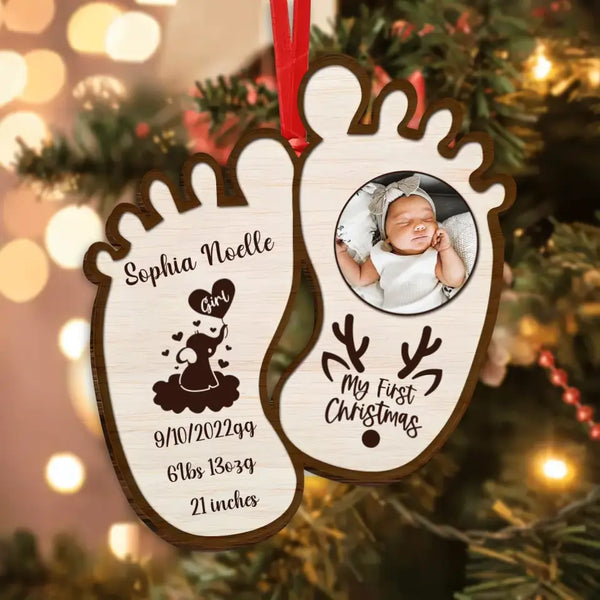 Custom Personalized Baby Photo Wooden Ornament - Christmas Gift Idea For Baby - My First Christmas