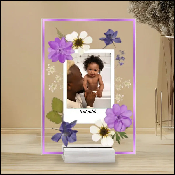 Personalisierter Bilderrahmen mit gepressten Blumen – Geburtstag, Jahrestag, Hochzeitsgeschenk – Muttertag, Vatertag – Abschluss – Geschenk für Sie oder Ihn, Acryl-Plakette