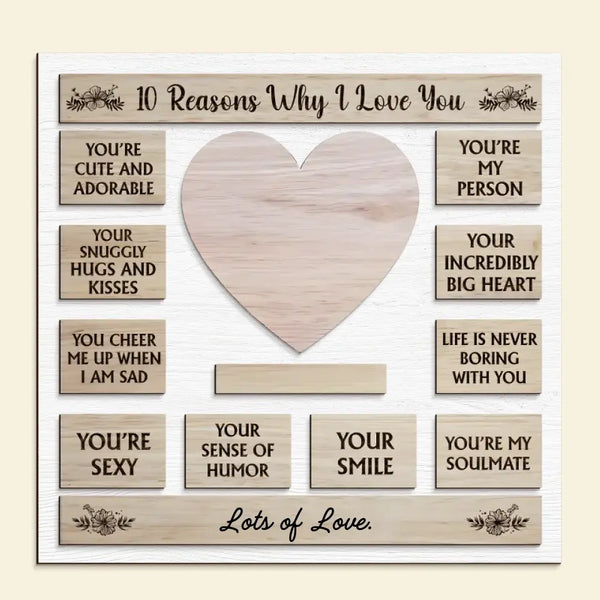 Individuelles Foto „10 Gründe, warum ich dich liebe“ – personalisierte Fototafel aus Holz