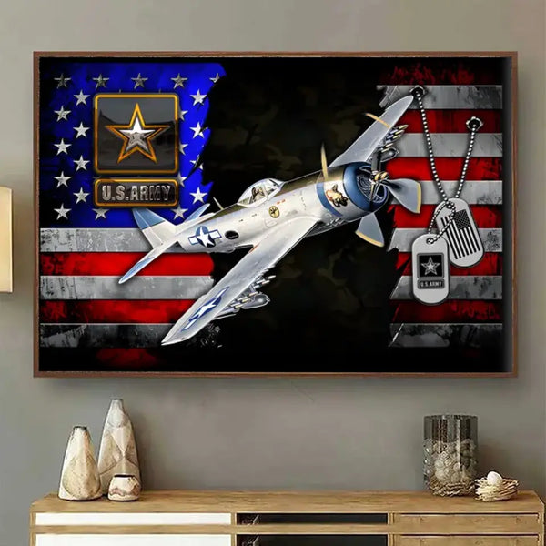 Personalisiertes Geschenk für Militärveteran, Vater, Opa, Veteran, individuelles Geschenk für Militärveteran, Soldat, amerikanisches rustikales Flaggen-Poster auf Leinwand