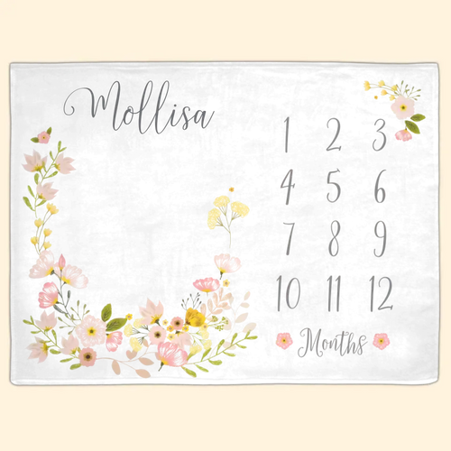 Baby Girl Month Milestone Blanket- Blossom, Girl, Personalized Baby Blanket
