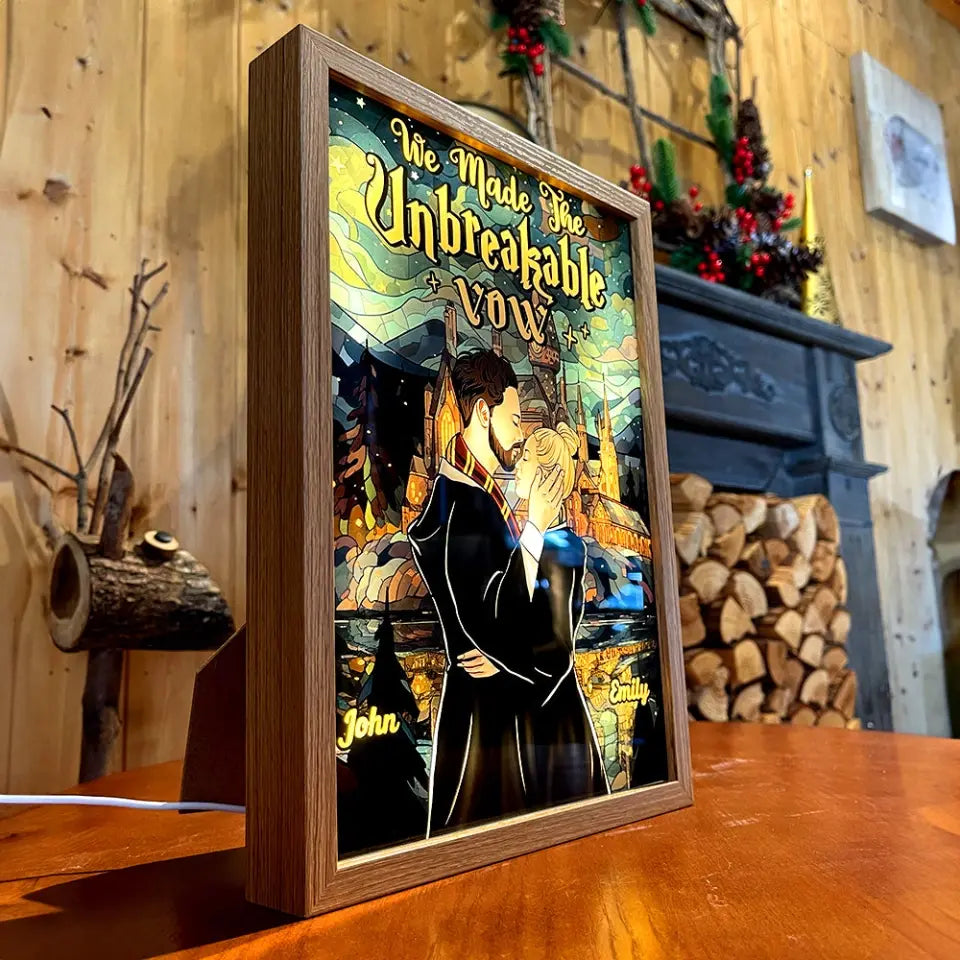 We Made The Unbreakable Vow, Couple Gift, Personalized Light Picture Frame, Wizard Couple Light Frame