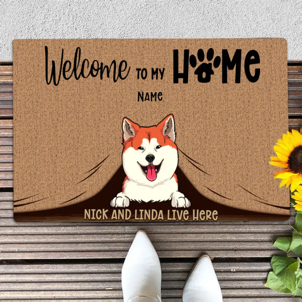 Custom Doormat, Gifts For Pet Lovers, Welcome To Our Home Pet Peeking From Curtain Front Door Mat