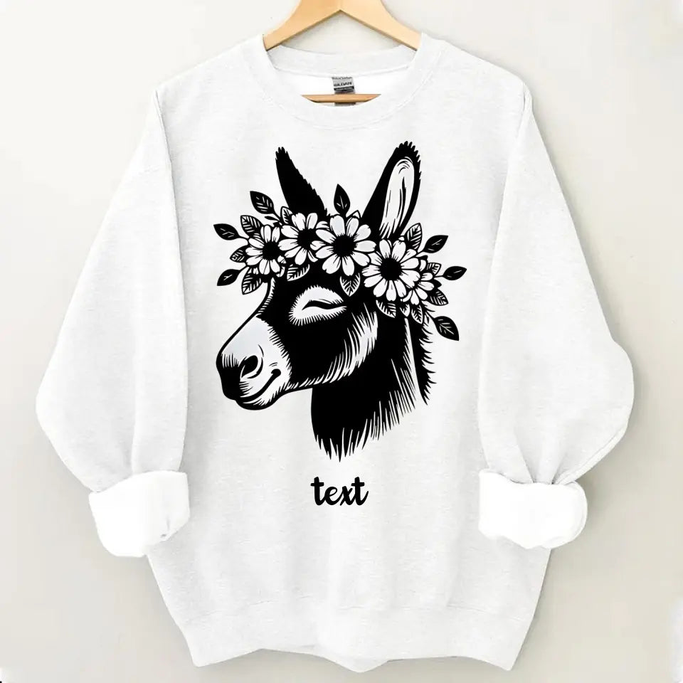 Cute Donkey Face with Floral Accents – Beautiful Clothing Gift