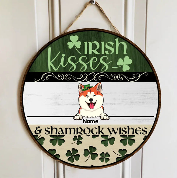 St. Patrick's Day Personalized Wood Sign, Gifts For Pet Lovers, Irish Kisses Shamrock Wishes Custom Wooden Signs