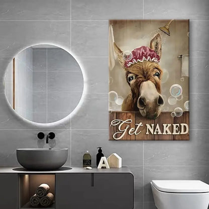 Funny Bathing Donkey Canvas Wall Art Animal Picture Bathroom Decoration Painting