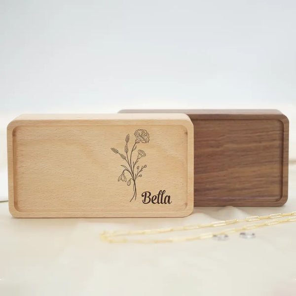 Travel Case Custom Name - Personalized Custom Wood Jewelry Box - Gift For Mom, Grandma, Family Members
