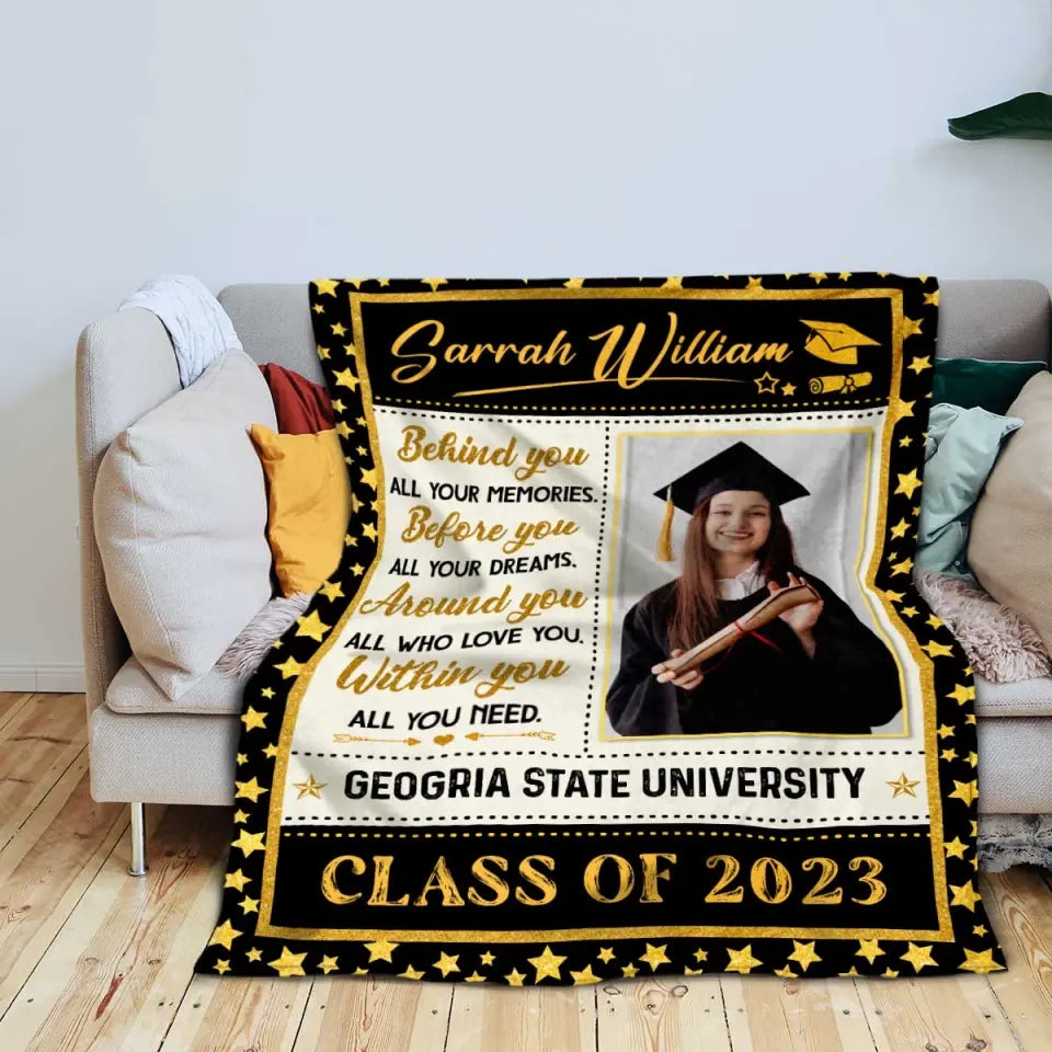 Free Shipping✈️ Customized Behind You All Your Memories Blanket, University Graduation Gifts For Her 2024