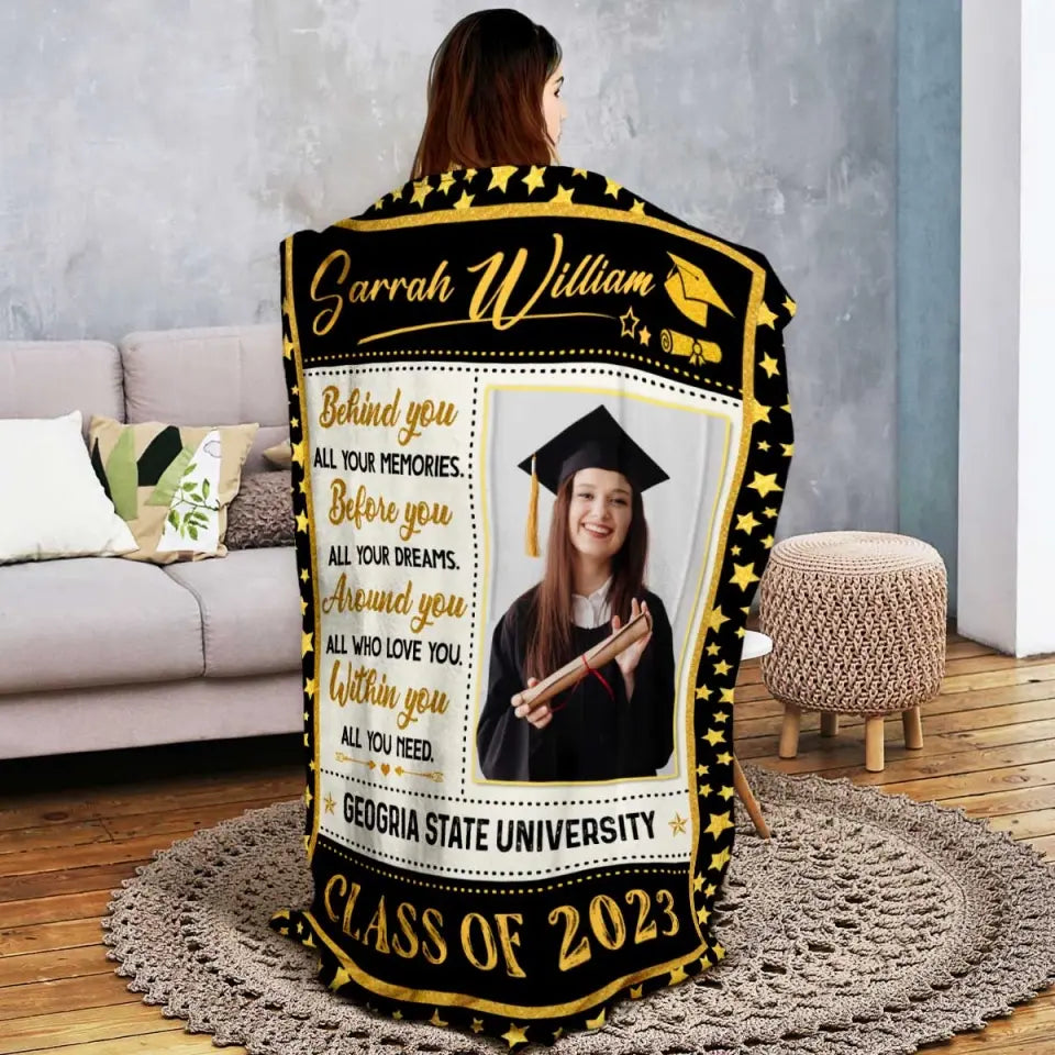 Free Shipping✈️ Customized Behind You All Your Memories Blanket, University Graduation Gifts For Her 2024
