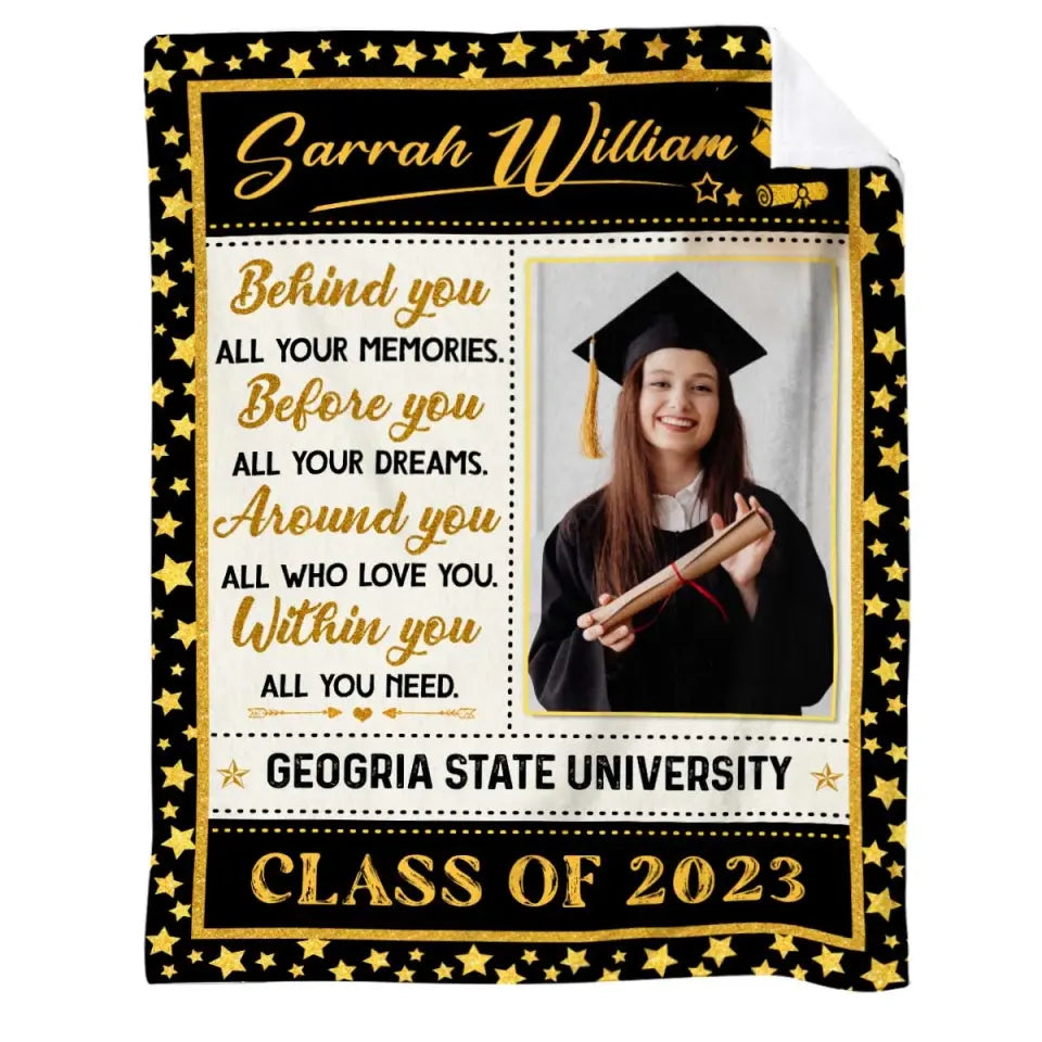 Free Shipping✈️ Customized Behind You All Your Memories Blanket, University Graduation Gifts For Her 2024