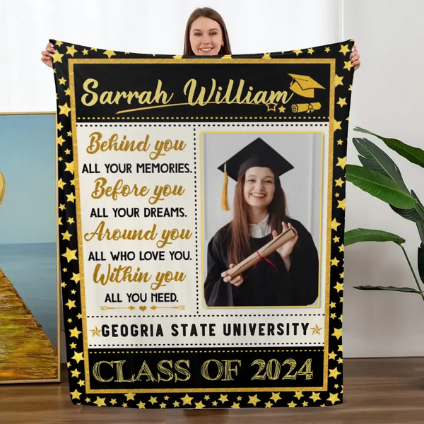 Free Shipping✈️ Customized Behind You All Your Memories Blanket, University Graduation Gifts For Her 2024