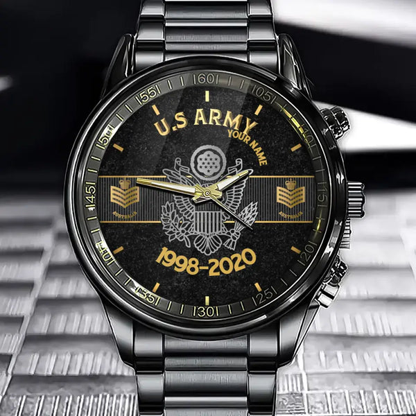 Personalized US Veteran/Soldier Black Stainless Steel Watch Printed