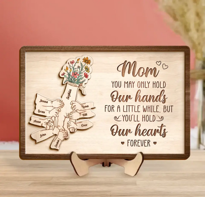 Custom Personalized Mom Custom 2 Layered Wooden Art - Upto 10 Kids - Gift Idea For Mother's Day - You'll Hold Our Hearts Forever