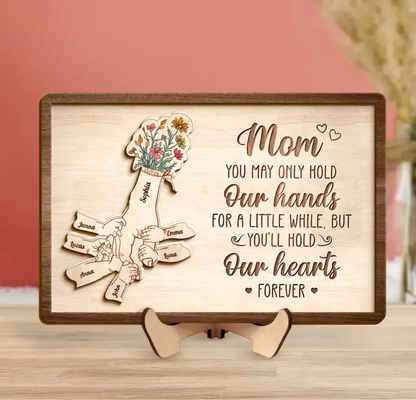 Custom Personalized Mom Custom 2 Layered Wooden Art - Upto 10 Kids - Gift Idea For Mother's Day - You'll Hold Our Hearts Forever