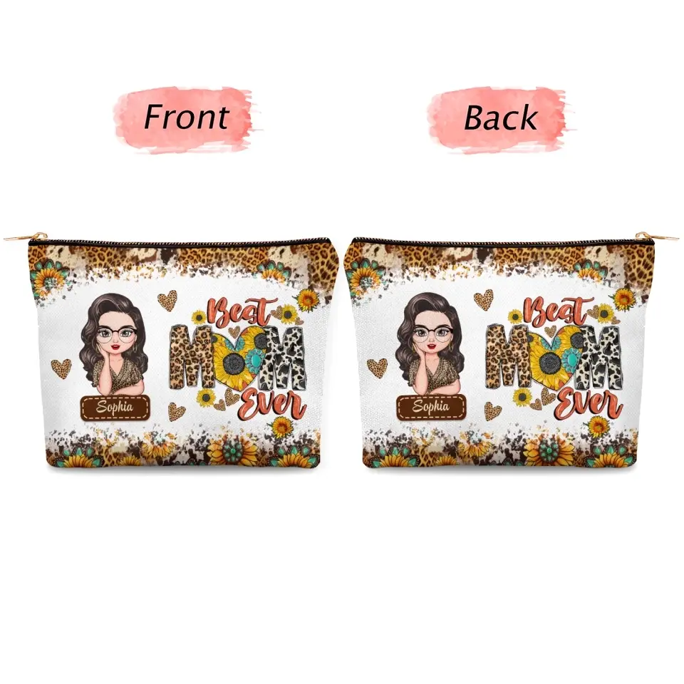 Best Mom Ever - Personalized Custom Canvas Makeup Bag - Mother's Day Gift For Mom, Family Members