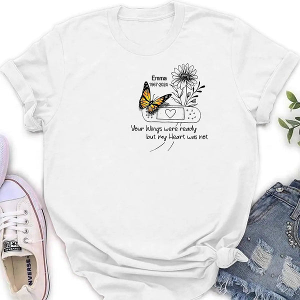 Custom Personalized Memorial Unisex T-shirt - Memorial Gift Idea - Your Wings Were Ready But My Heart Was Not