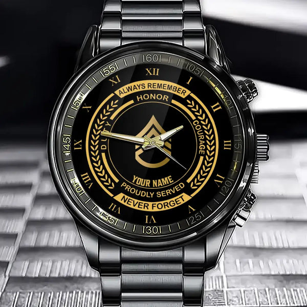 Personalized US Veteran/Soldier Black Stainless Steel Watch