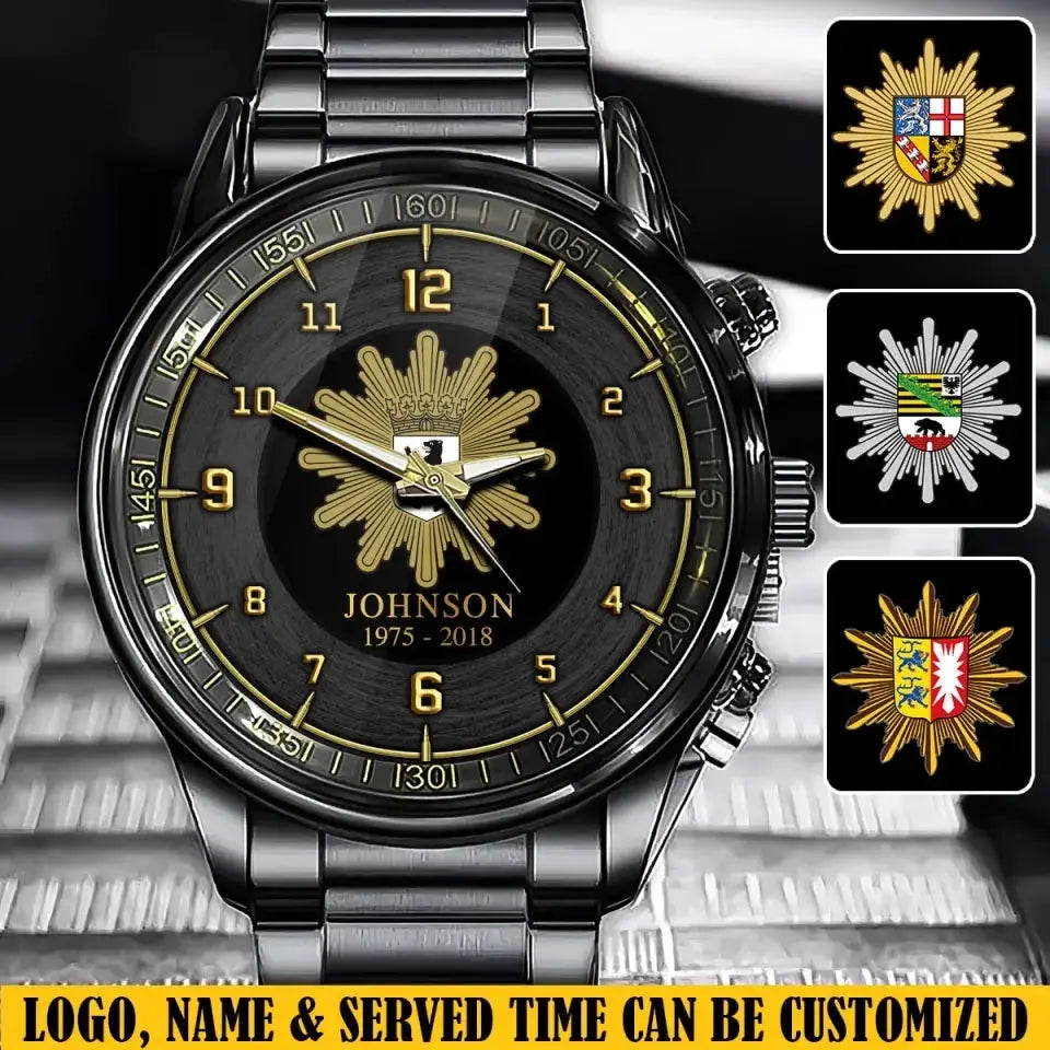 Personalized German Police Logo Custom Name & Time Watch
