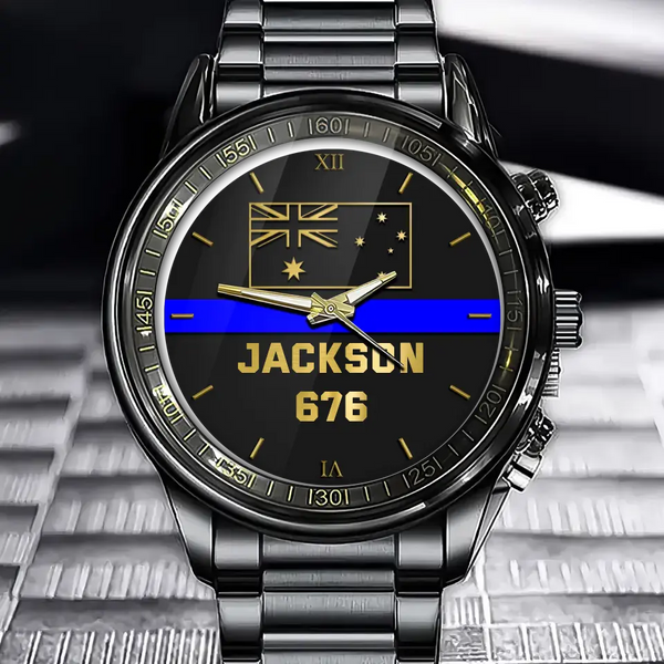 Personalized Australian Police Thin Blue Line Custom Name & ID Watch Printed